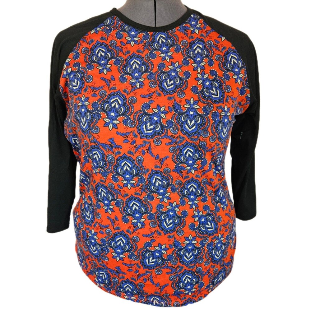 Lularoe Simply Comfortable Red and Blue Raglan Top Women's 3XL 3/4 Sleeve Artsy
